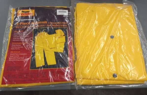 CONDOR 3 Piece Rain suit With Detachable Hood, PVC Material, Unisex, 30.25 Inch Length, Heat Sealed Style, Product In Stock, Packaged Product