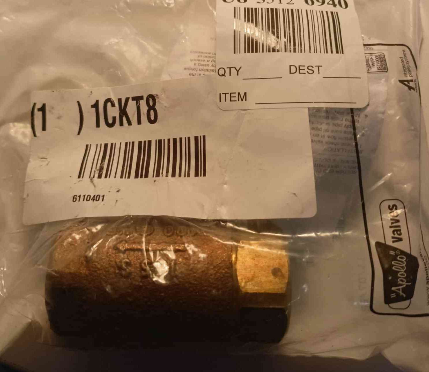 Apollo Valves 61-104-01, In-Line Check Valve, FNPT and MNPT Inlet Option, Spring Actuated, Bronze Size: 3/4 in, Cracking Pressure: .5 PSI