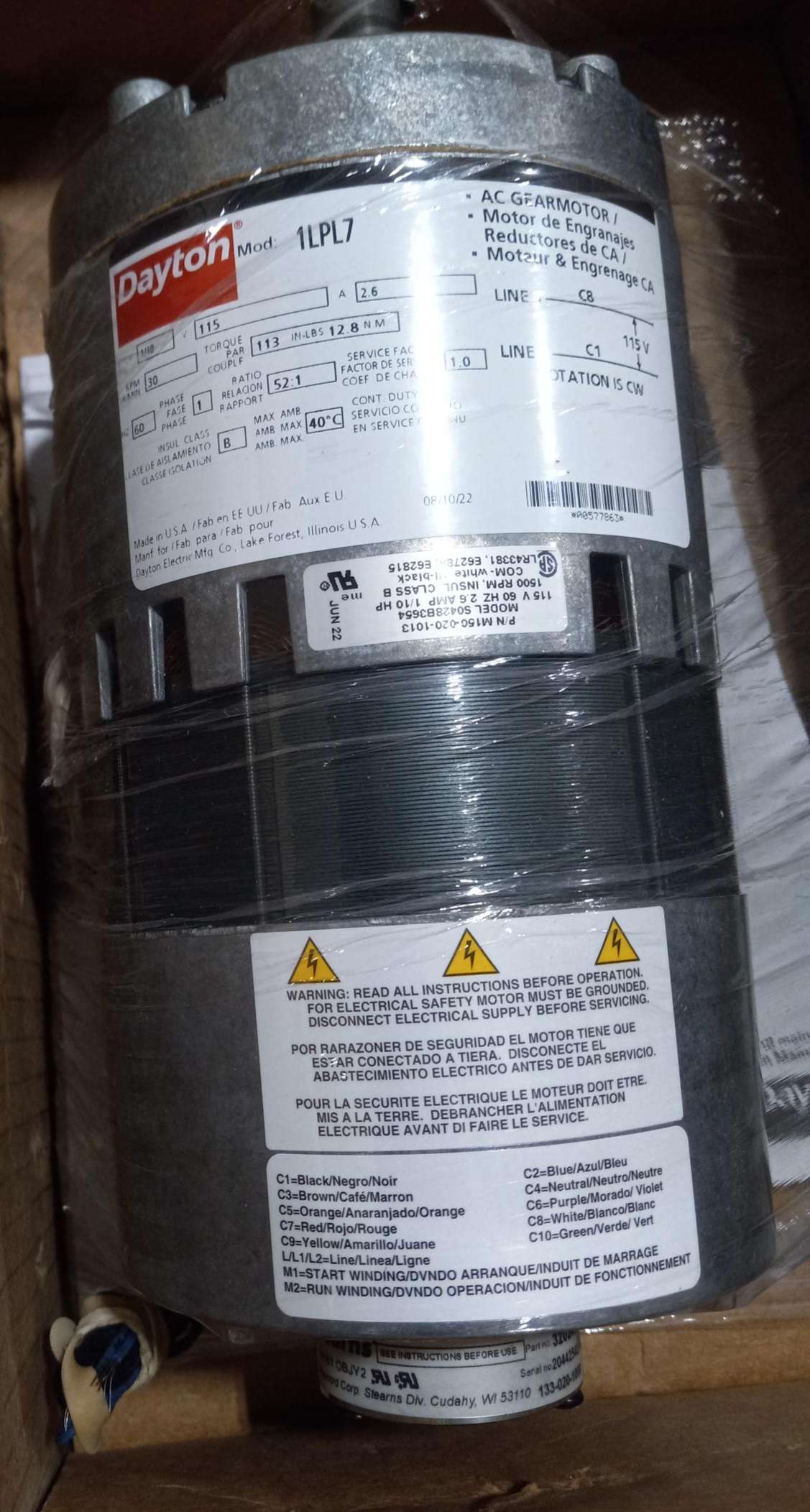 DAYTON 1LPL7 Ac Gearmotor, 115 V, 60 HZ, 30 Rpm, 1 Phase, In stock