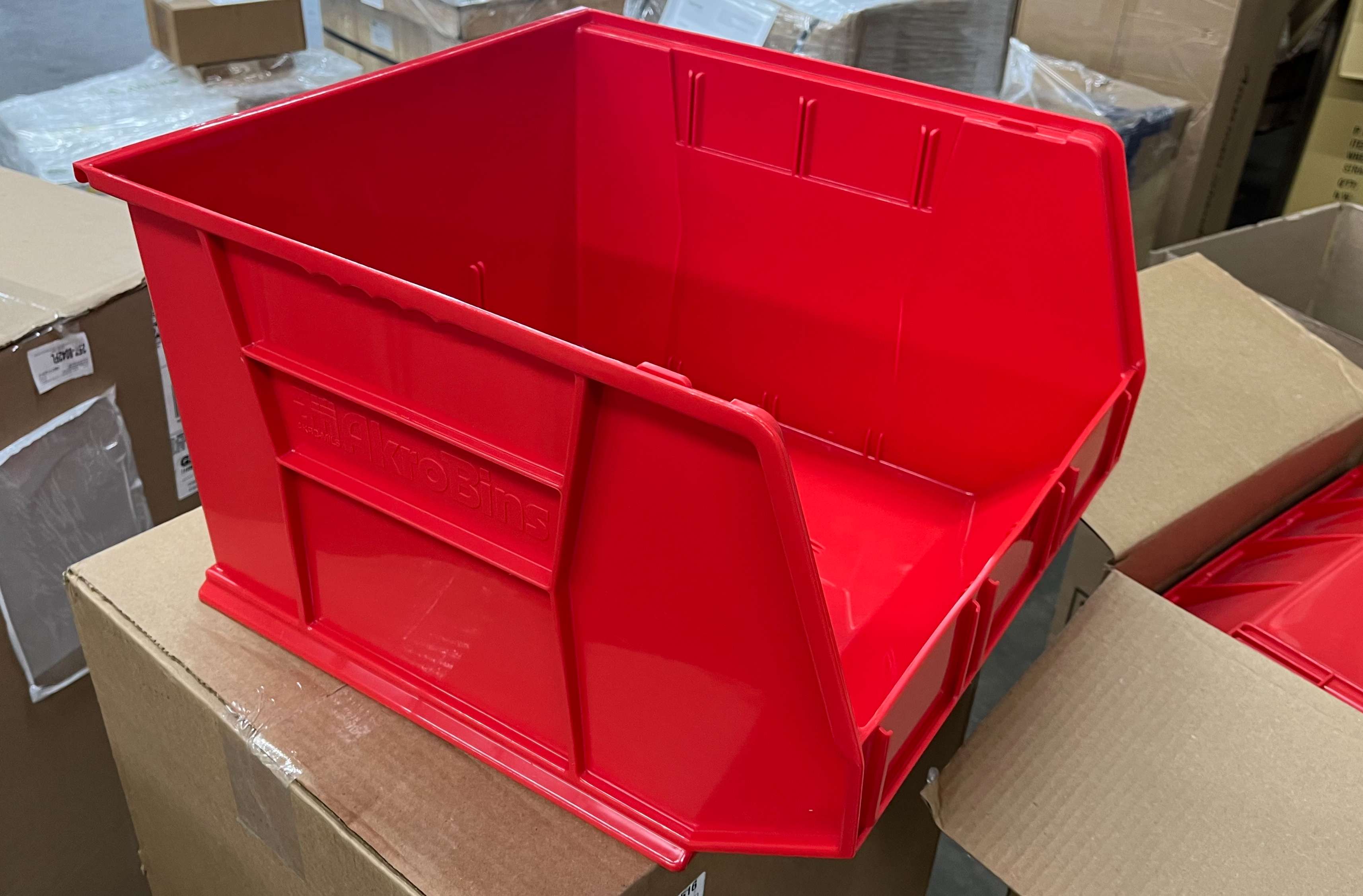 Akro-Mils 8212 Six Pack of 30210 Plastic Storage Stacking AkroBins for Craft and Hardware, Red, Product In Stock