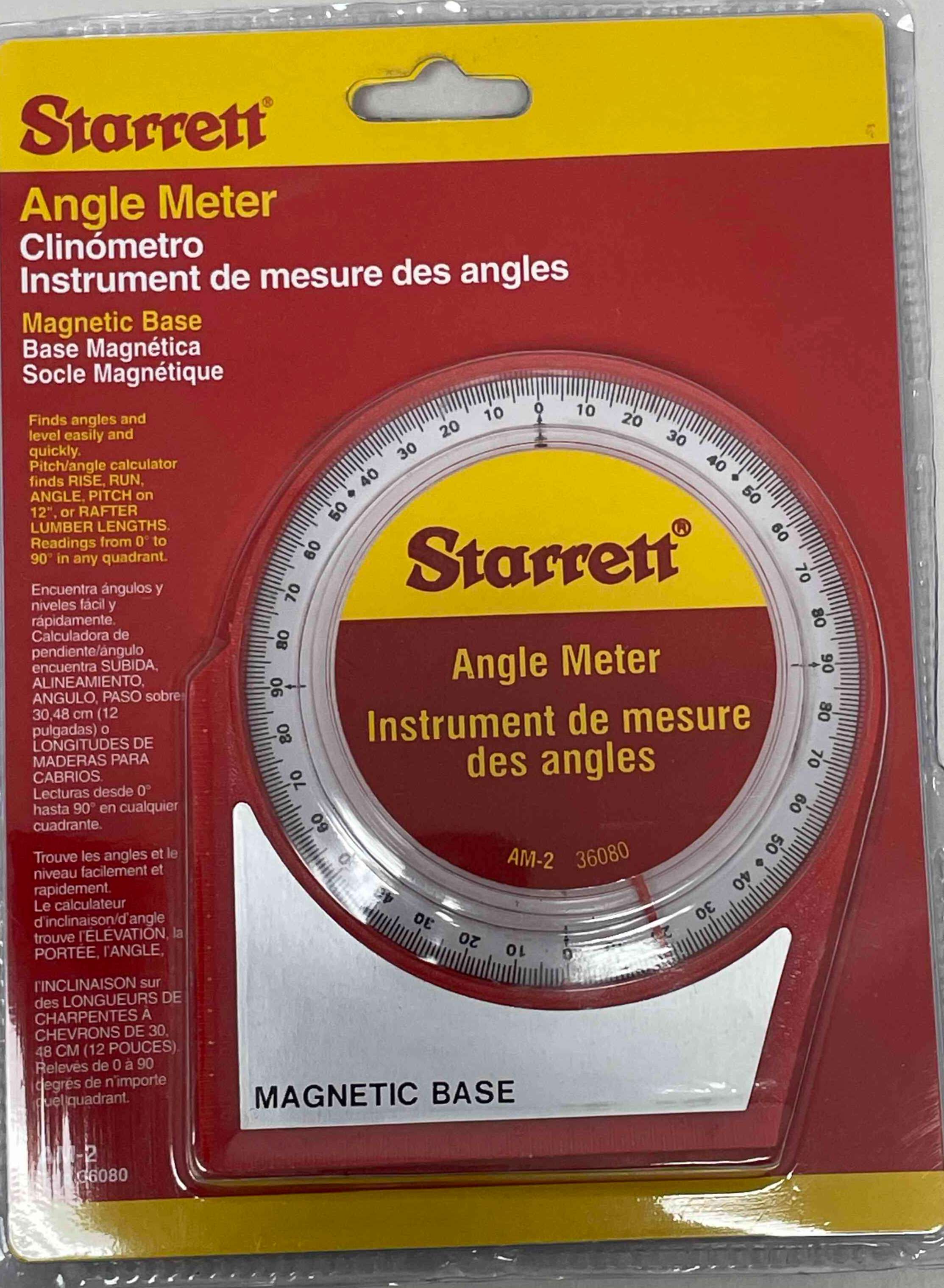 STARRETT AM-2 Angle Meter, Magnetic Base, 5 in Lens Dia, 0 to 90 Degrees