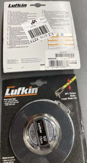 LUFKIN HW223ME Long Tape Measure, 50ft. Blade Length, in./ft./mm/cm/m Graduation Type, 2 Rivet Hook, Steel, In Stock, Product With Box