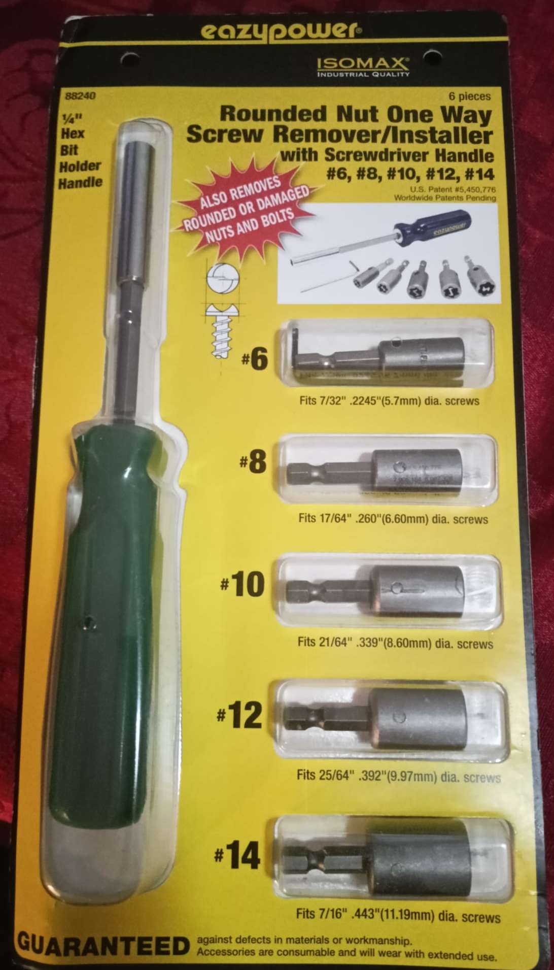 88240 EAZYPOWER, One Way Screw Remover No.6 To No.14 - Pack Of 6, Drive Size 1/4 Hex.