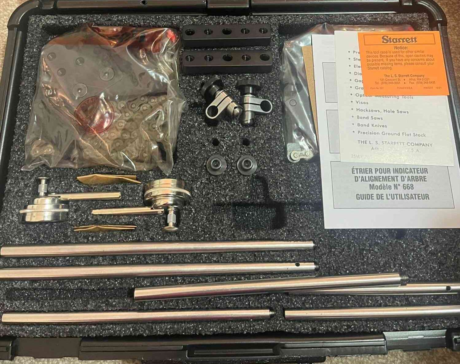 STARRETT S668CZ, Shaft Alignment Clamp Set, Housing Material Aluminum, 7-1/2 Inch Diameter, Extension Plate, Chain Clamp, 2 x 81-141J Indicators