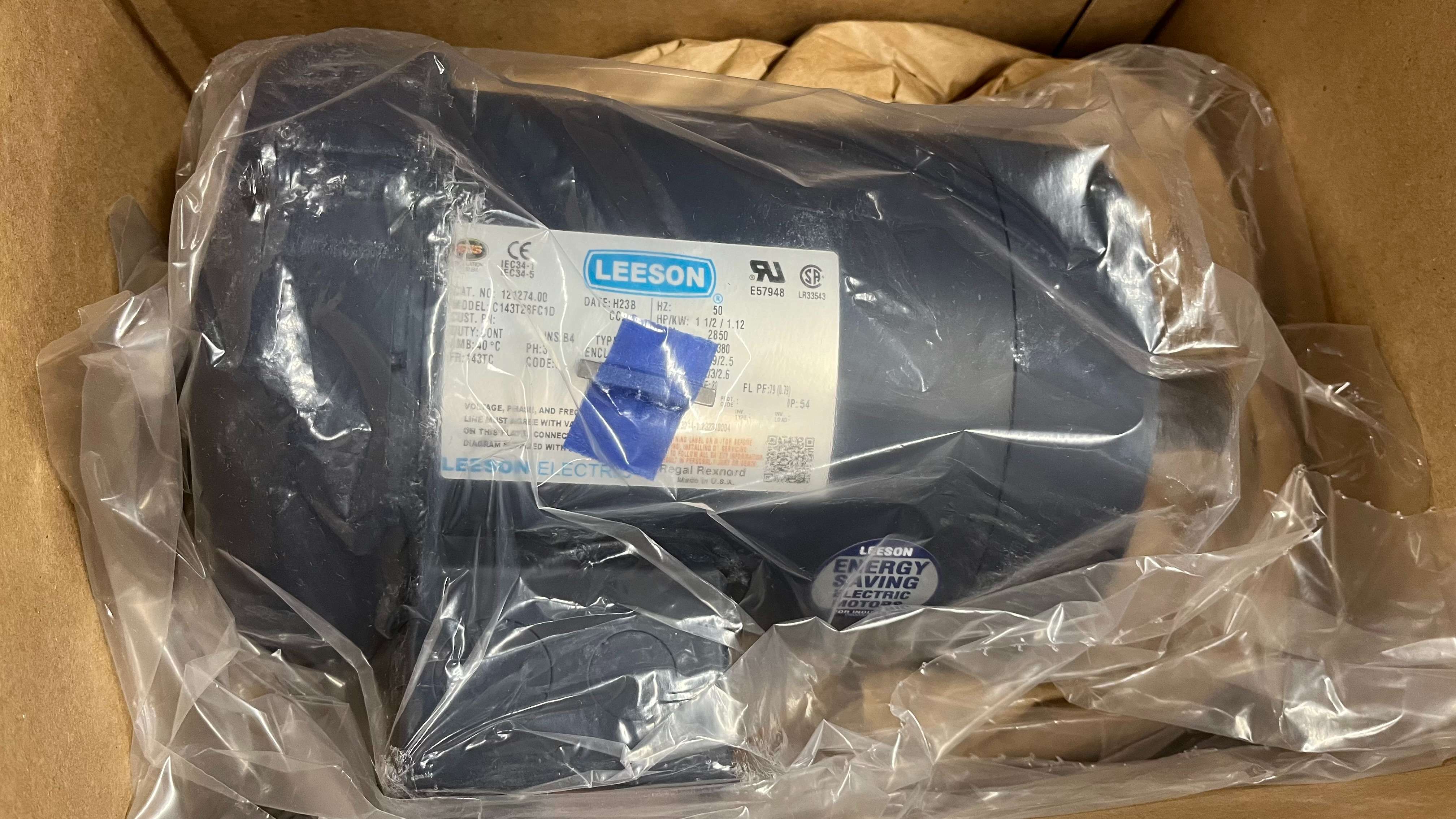 LEESON 121274.00 50 Hz Motor, 1801-3000RPM, 3 Phase, 1.5HP, Product in box, In stock