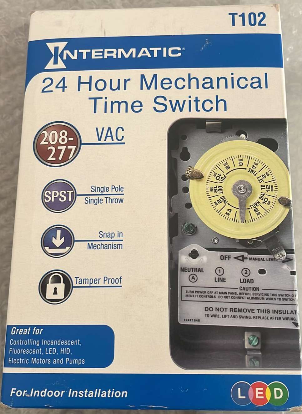INTERMATIC T102 Electromechanical Timer, 24hr Spst 208-277v