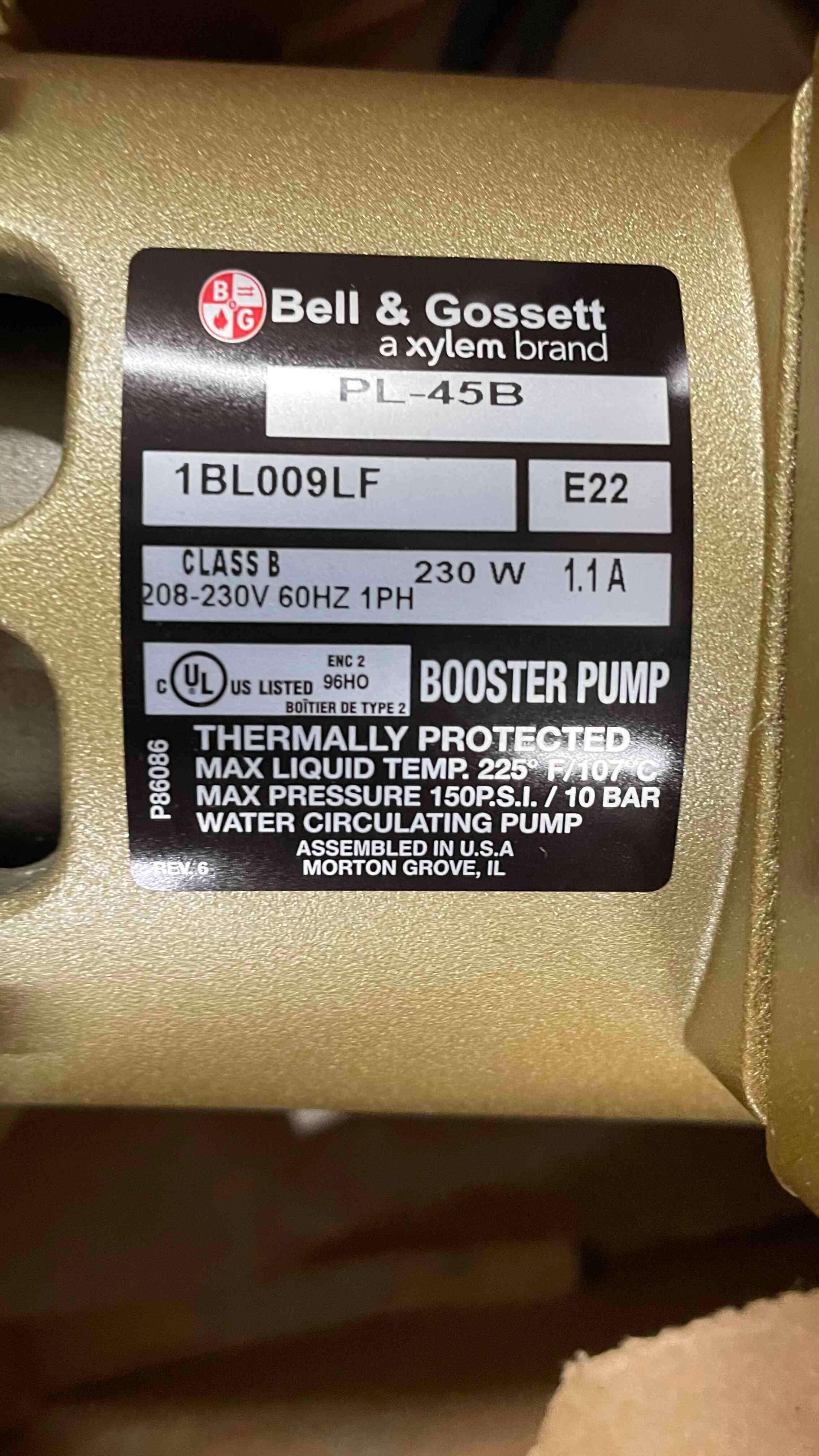 Bell & Gossett PL-45B Series PL Bronze Maintenance-Free Pump 1/6HP 115V, In Stock, Product Details