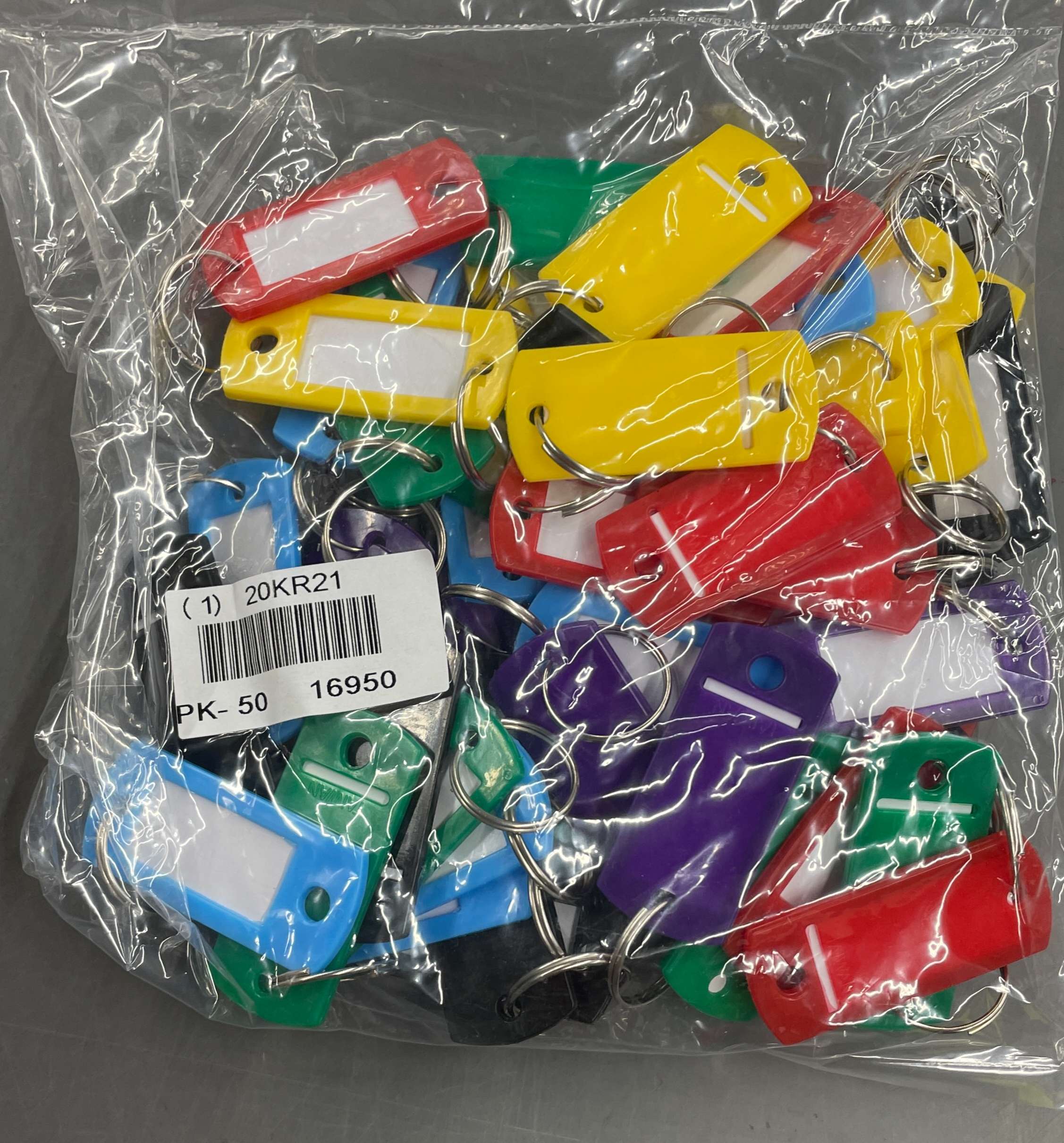 LUCKY LINE PRODUCTS 16950, Key Tag, Black, Blue, Green, Purple, Red, Yellow, Pack of 50, Packaged product, In stock