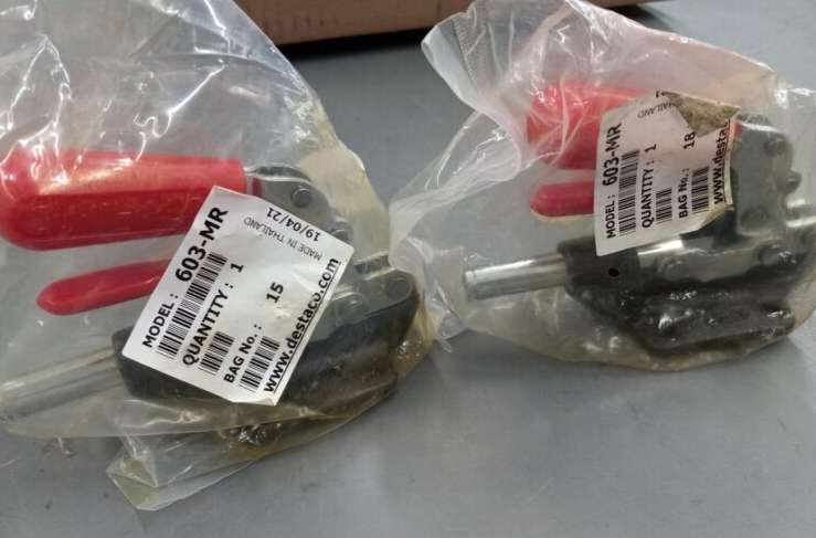 DESTACO 603-MR Straight Line Action Clamp, 1.44 x 1.31 Inch Mounting Centers, Flanged Base, 600 Lbs. Holding Capacity, Product In Stock