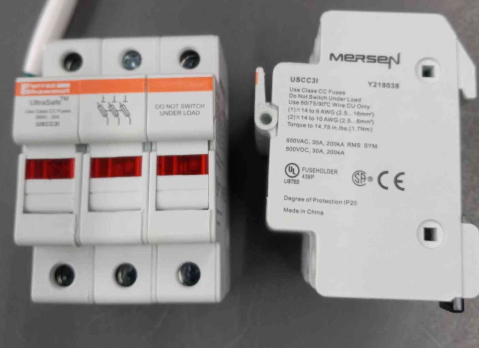 MERSEN FERRAZ USCC3I Fuse Holder, 600V, 30A, Class CC, 3 Pole, USCC Frame Type, Product In Stock