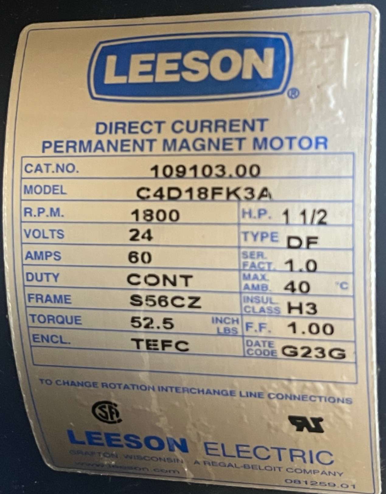 LEESON 109103.00, DC Motor, specification, Stock available