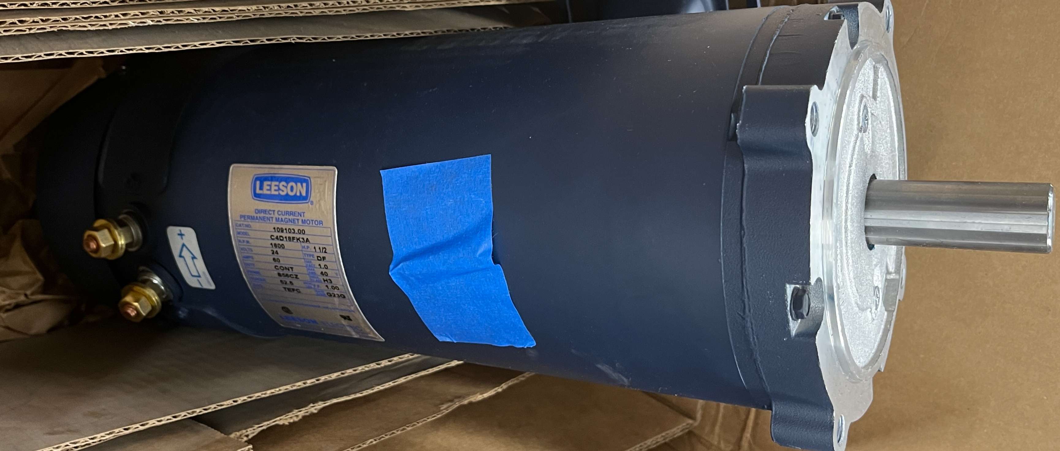 LEESON 109103.00, DC Motor, 1800 rpm, 24V, 1.50 HP, TEFC, UL and CSA Listed, In Stock