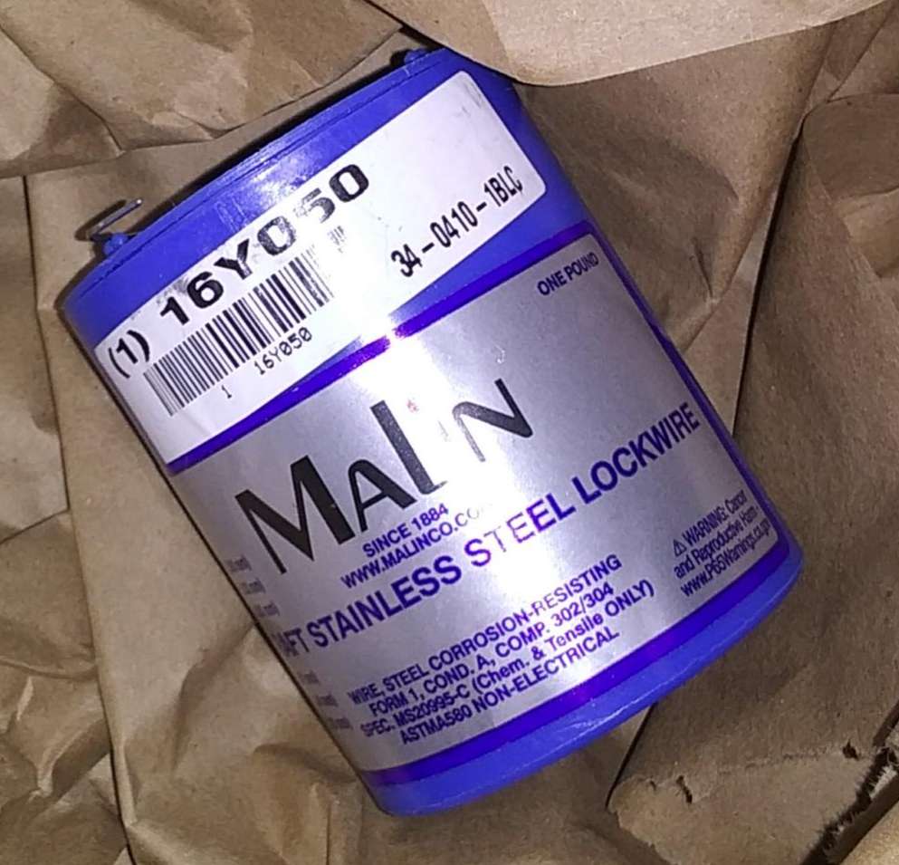 MALIN CO. MS20995C41, Material Stainless Steel Lockwire, Diameter 0.025 In., Length 596 ft., Weight 1 lb., Package Type Canister