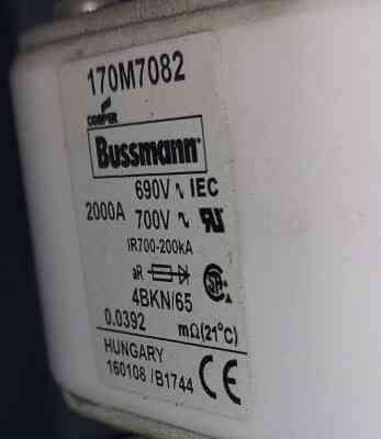  BUSSMANN 170M7082, 690VAC, 2kA, Semiconductor Fuse, Threaded Socket,2 Pack