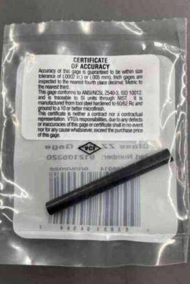 VERMONT GAGE 912105320 Class ZZ Pin Gage, Black Guard, Plus, 5.32mm Size, Product In Stock, Packaged Product