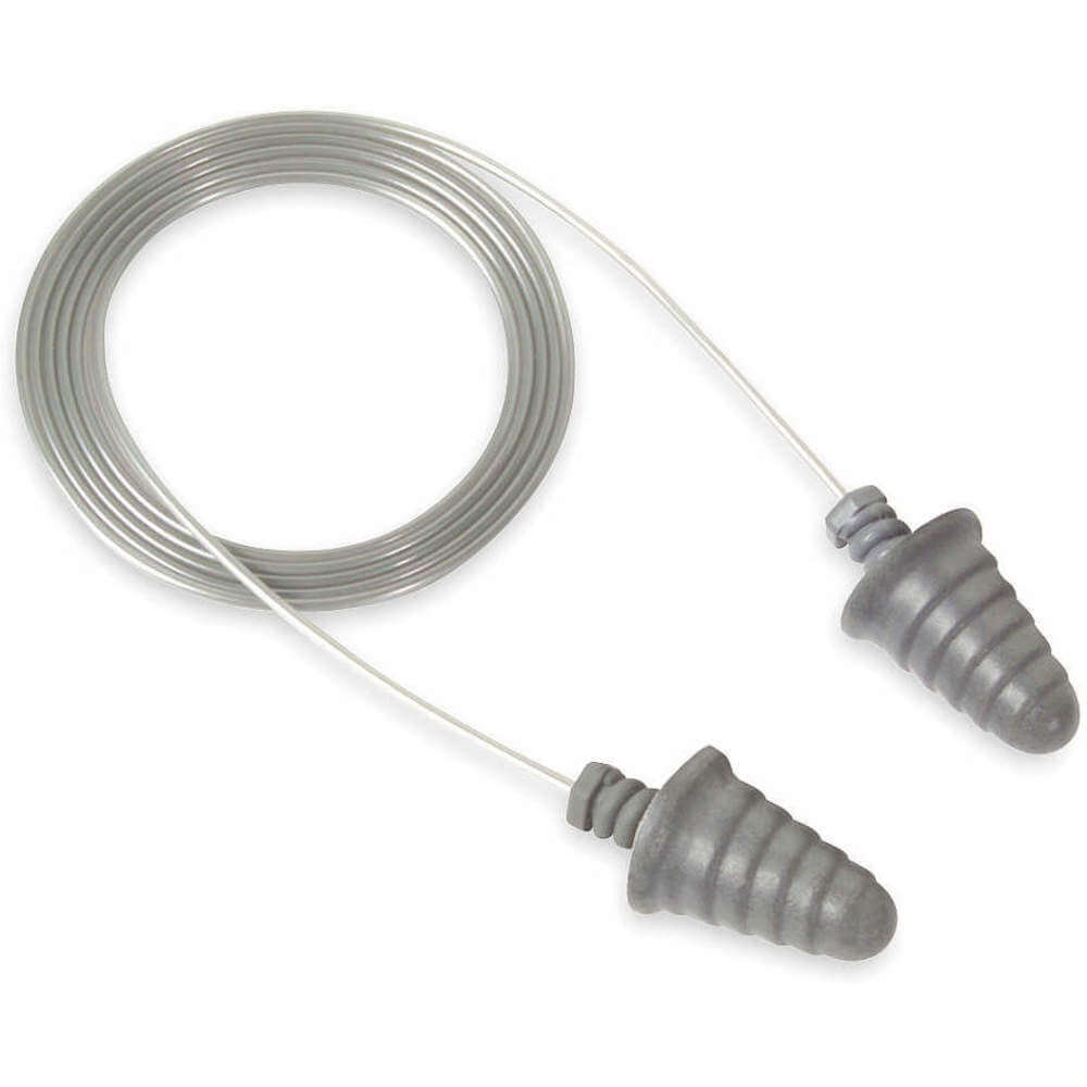 Ear Plug, Cone, 32 dB NRR, Corded, Reusable, Push-In, M Earplug Size, Gray