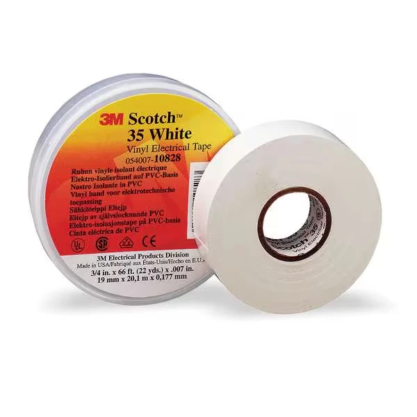 3M 10828 Vinyl Electrical Tape, 35, Scotch, 3/4 Inch W x 66 ft L, 7 mil thick, White, 1 Pack | CY7NCZ