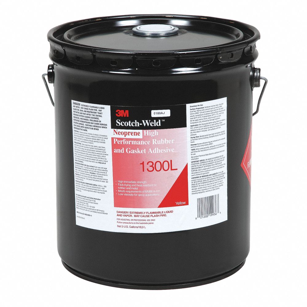 Gasket Adhesive, 1300L, 5 gal, Pail, Yellow, Water Resistant