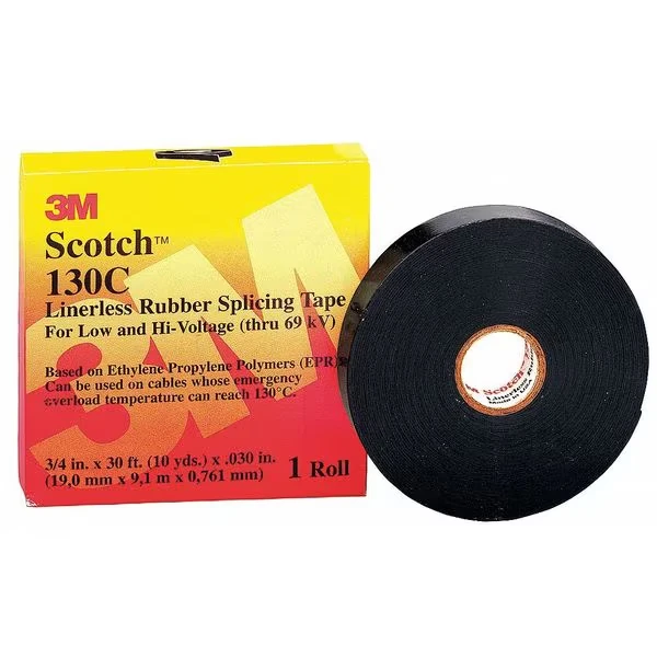 3M 130C 1x30 Rubber Electrical Tape, 130C, Scotch, 1 Inch W x 30 ft L, 30 mil thick, Black, 1 Pack | CY7NBN
