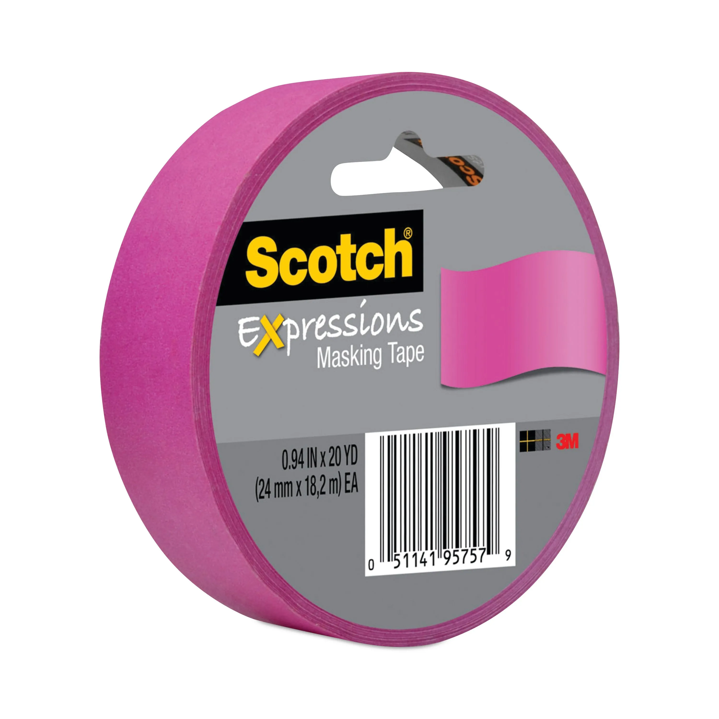 3M 3437-PNK Expressions Masking Tape, 3 Inch Core, 0.94 Inch x 20 yds, Fuchsia | CY7NPM