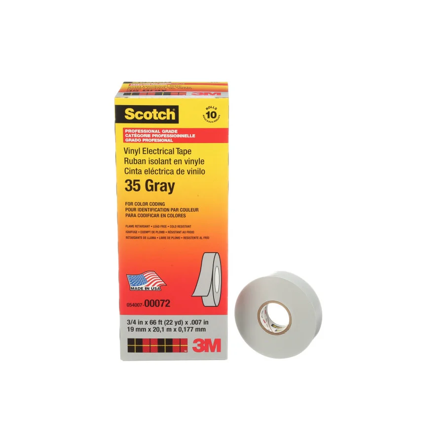 3M 35-GRAY-3/4 Vinyl Electrical Tape, 35, Scotch, 3/4 Inch W x 66 ft L, 7 mil thick, Gray, 1 Pack | CY7NKN
