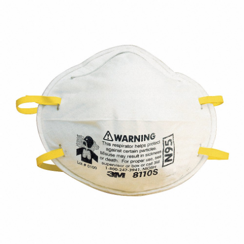 3M 8110S Disposable Respirator, Dual, Non-Adj, Metal Nose Clip, Std, White, S Mask Size, N95, 20 PK | CN7TYL 4MH52