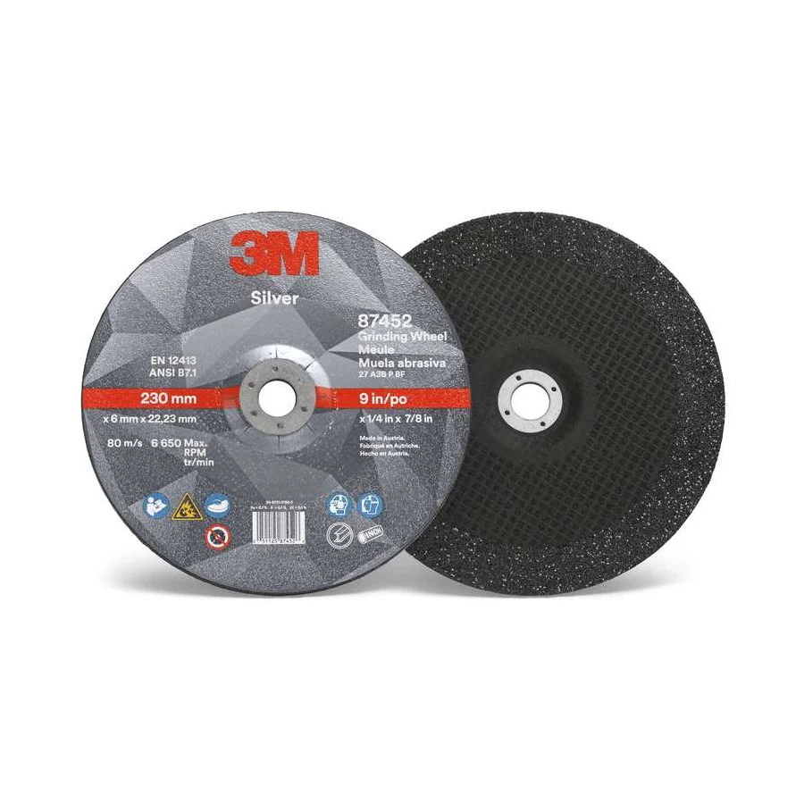 3M 87452 Depressed Center Wheels, 9 Inch Dia, 7/8 Inch Hole, Ceramic Grain, 36 Grit, Type 27 | CN7UAT 450Y33