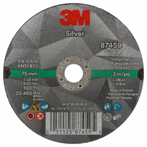 3M 87459 Abrasive Cut Off Wheel, 3 Inch Diameter, Ceramic Grain, 0.06 Inch Thick, Type 1 | CF2UHG 450Y18
