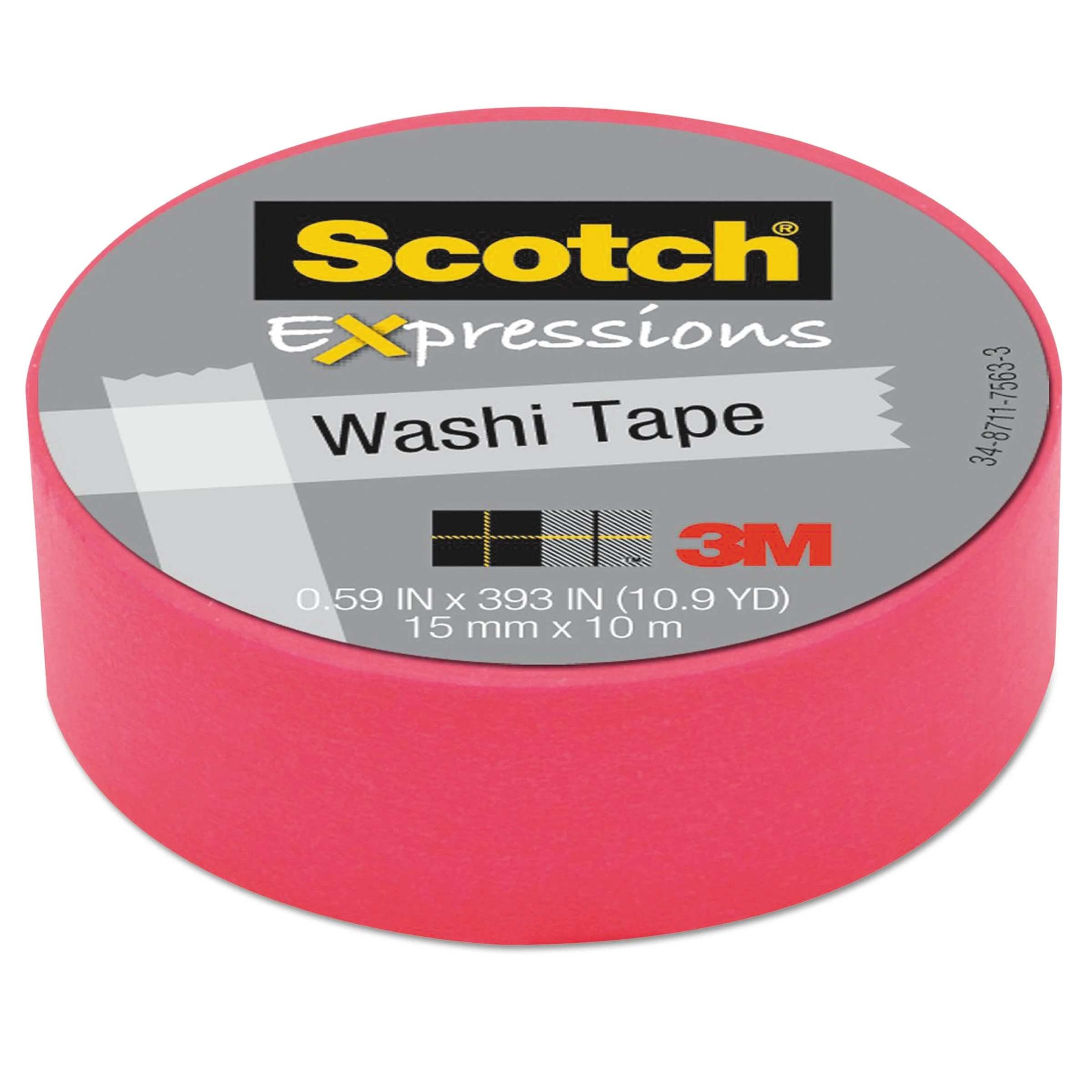 3M C314-PNK Expressions Washi Tape, 1.25 Inch Core, 0.59 Inch x 32.75 ft, Neon Pink | CY7NBC