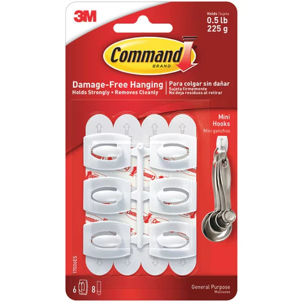 3M 17006 Command, Mini, White, 6 Hooks and Strips