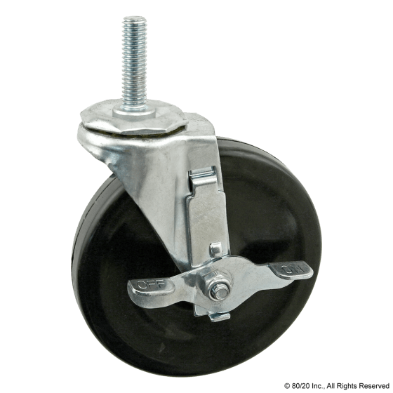 80/20 2306 Swivel Caster, Fractional, Side Brake, 125 lb., Steel/Soft Rubber, Black | AA7XUP 16U363