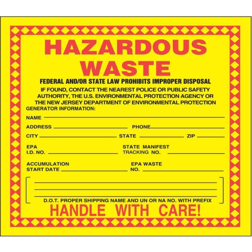 New Jersey Hazardous Waste Label