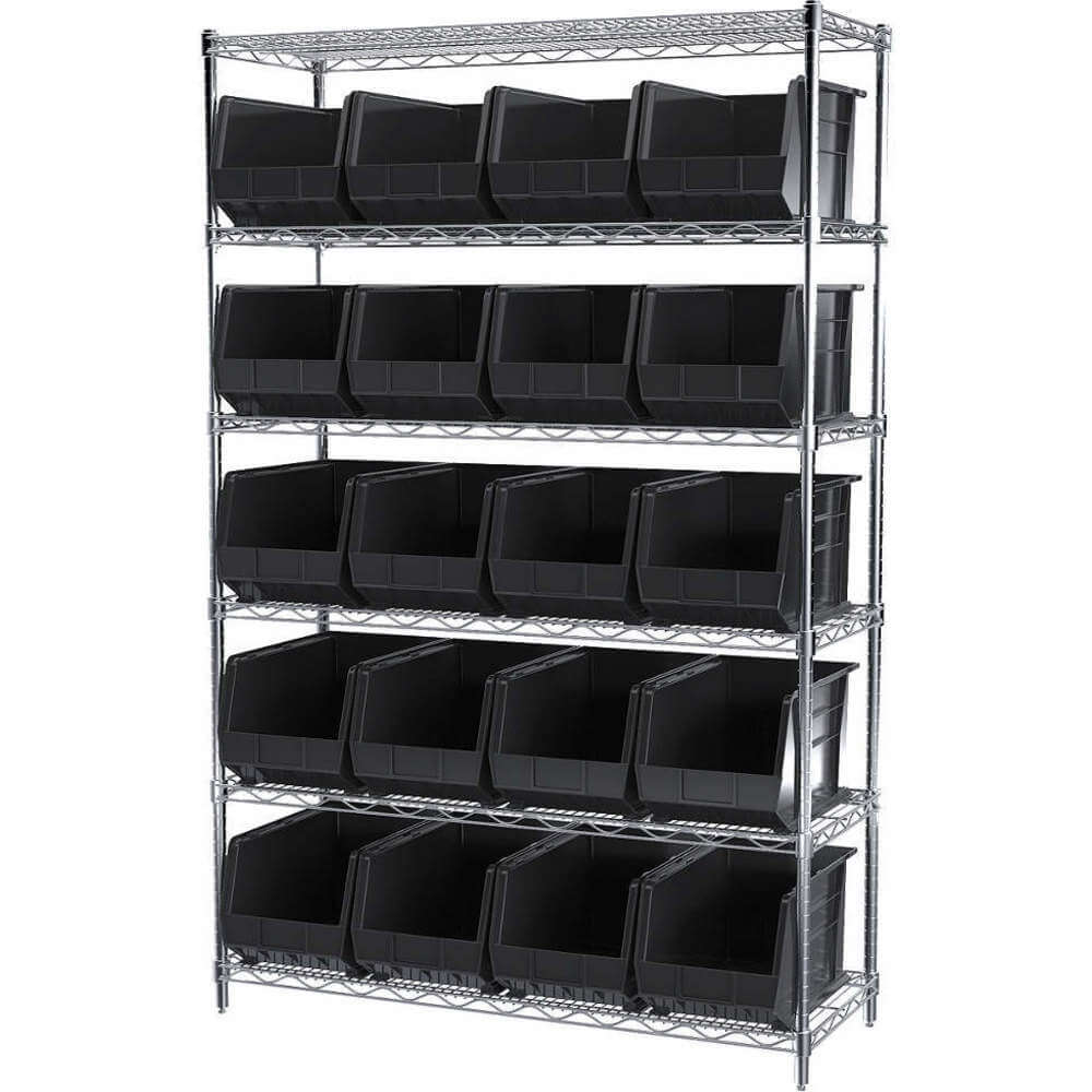 Bin Shelving Wire, 48 Inch Width, 18 Inch Depth, 24 Bins, Black