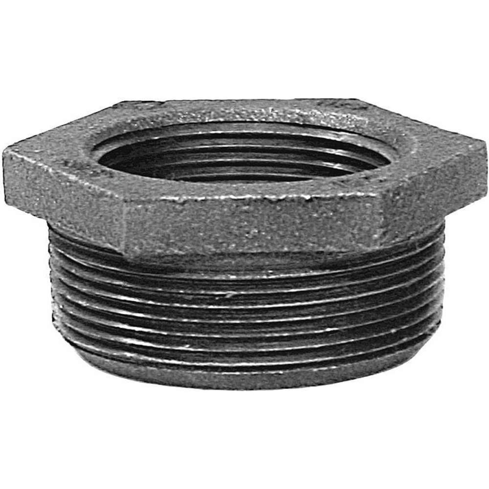 Hex Bushing, 1 1/4 Inch Nominal Pipe Size (a), 1/2 Inch Nominal Pipe Size (b), Malleable Iron, Black Finish