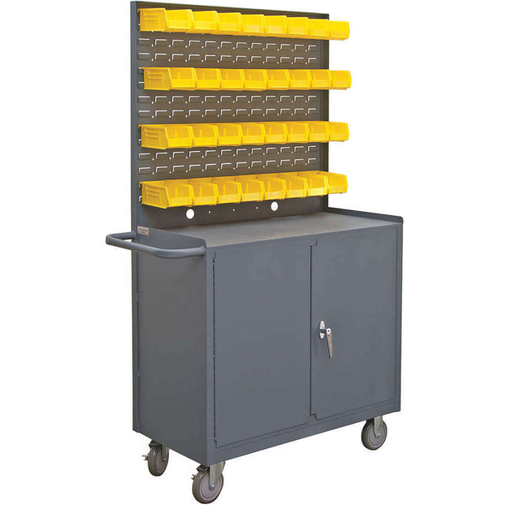 DURHAM MANUFACTURING 2210A-32B-LU-95 Mobile Bench Cabinet, 1 Shelf, 32 Yellow Bin, Size 18-3/8 x 42-1/4 x 66-7/8 Inch | AD6RKX 49Y085