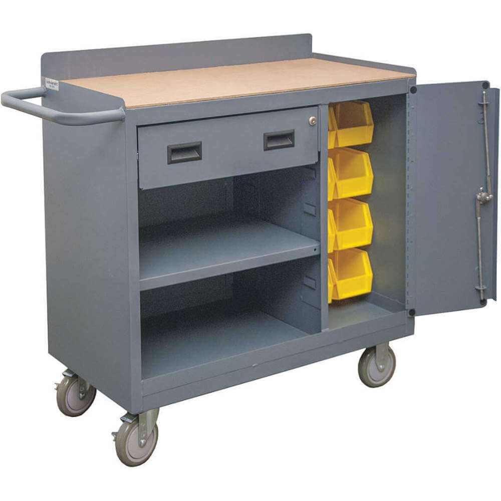 DURHAM MANUFACTURING 2212A-BLP-8B-LU-95 Mobile Bench Cabinet, 8 Yellow Bin, Size 18-1/4 x 42-1/8 x 36-3/8 Inch | AD6RKU 49Y082