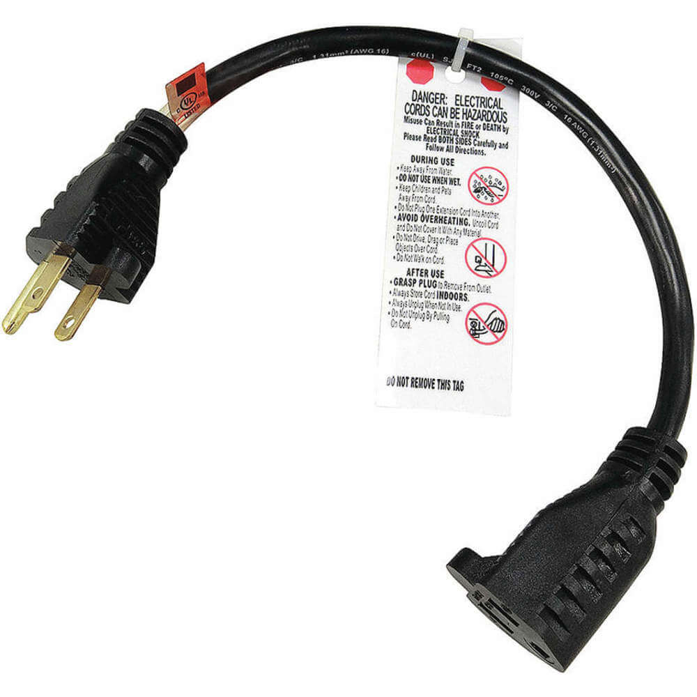 MONOPRICE 5296 Extension Cord 1ft 16/3 13a Sjt Black | AE7EMW 5XFP6