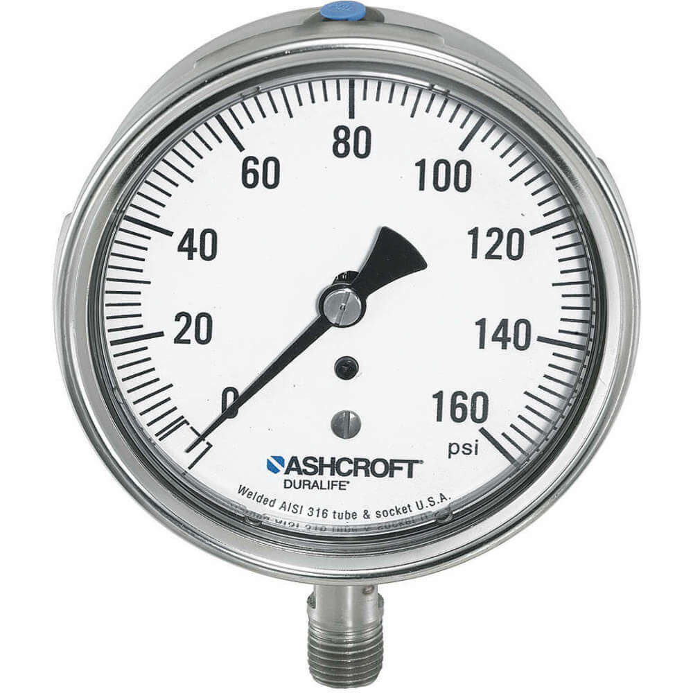 Industrial Pressure Gauge, 0 PSI / Hg to 3000 PSI, 2 1/2 in Dial, 1/4 in NPT Male, Bottom