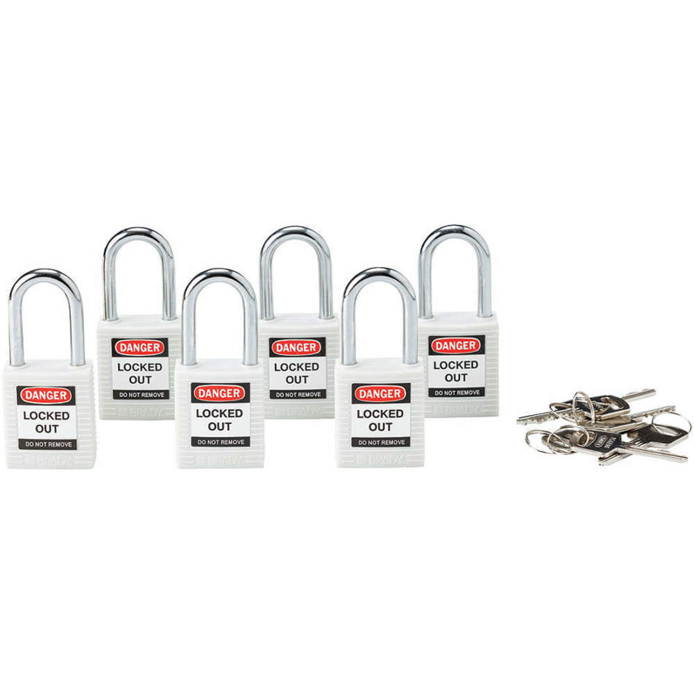 BRADY 118925 Lockout Padlock Keyed Different White 1/4 Inch - Pack Of 6 | AC8EET 39N160