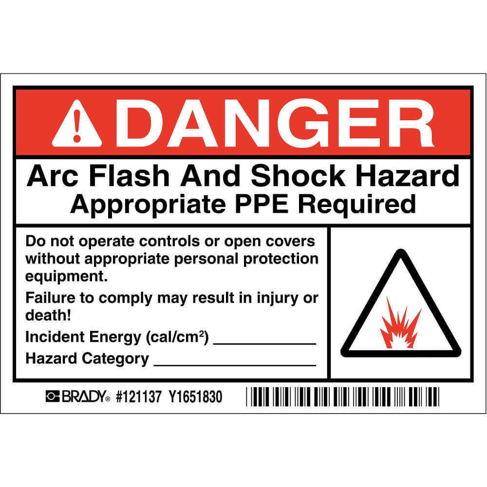 BRADY 121137 Arc Flash Label 3-1/2 Inch H - Pack Of 100 | AA4ZHH 13K862