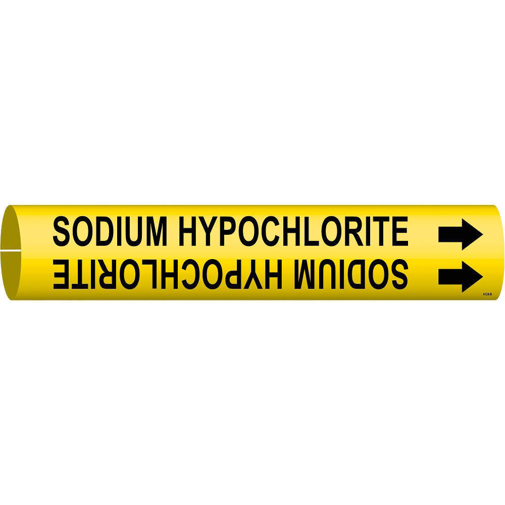 Pipe Marker, Sodium Hypochlorite, Yellow, Black, Fits 2 1/2 - 3 7/8 Inch OD, 1 Pipe Marker