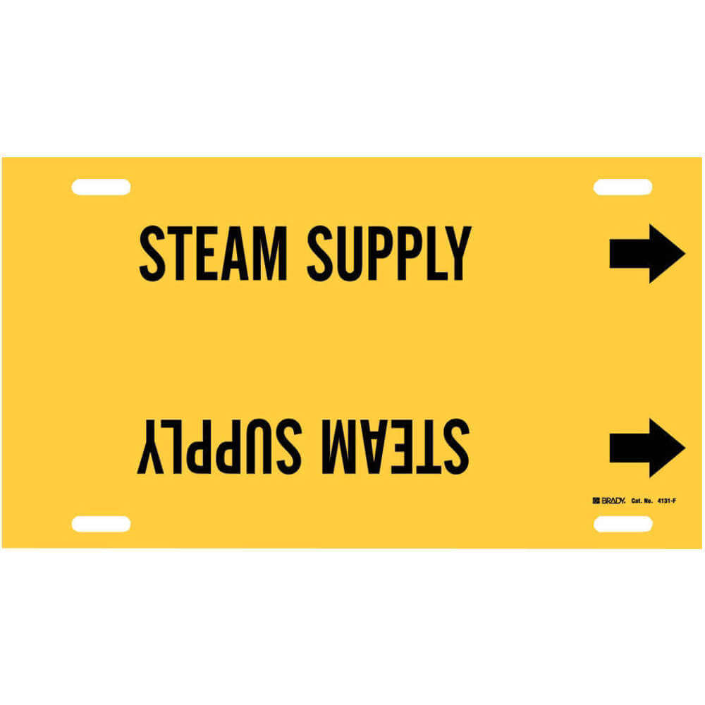 Pipe Marker, Steam Supply, Yellow/Black, Fits 6 - 7 7/8 Inch OD, 1 Pipe Marker, With Arrow