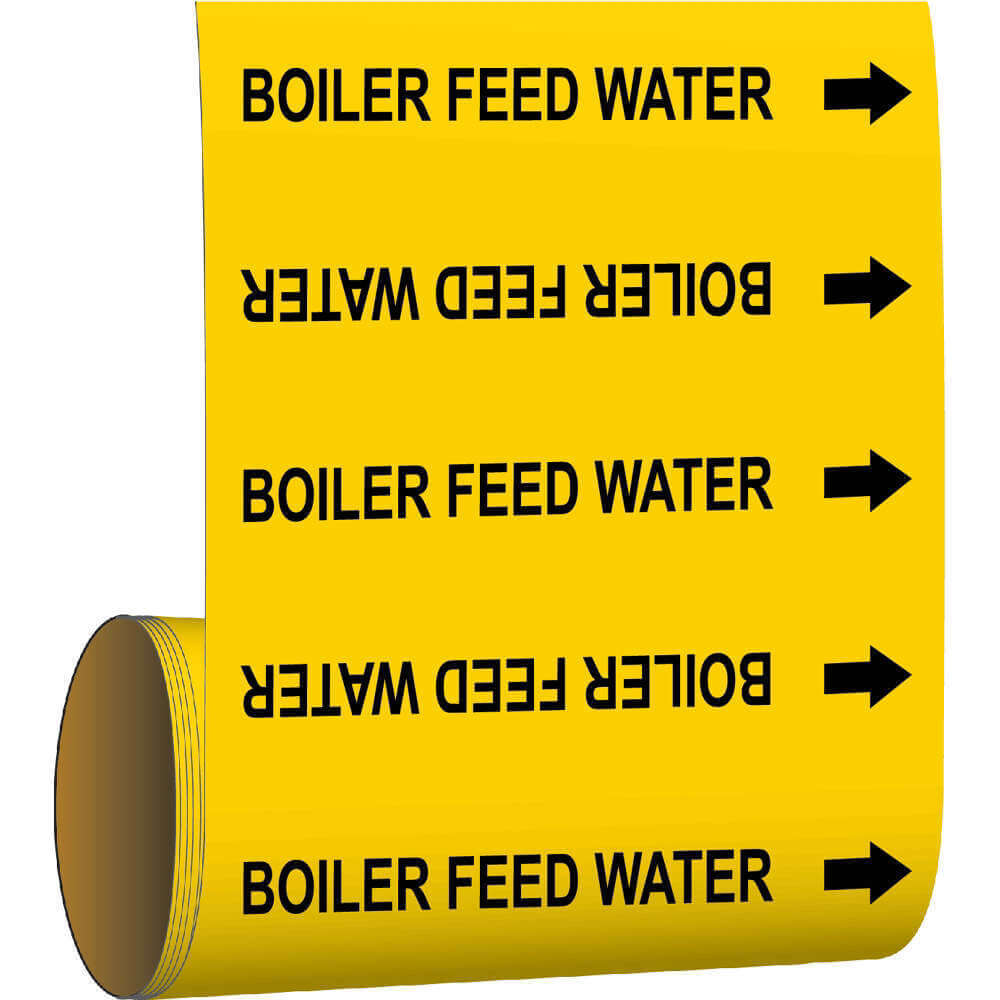Pipe Marker, Boiler Feed Water, Yellow, Black, Fits 2 Inch and Smaller OD, 30 Pipe Marker