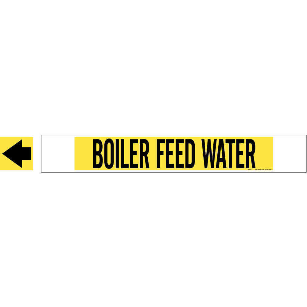 Pipe Marker, Boiler Feed Water, Yellow, Black, Fits 8 Inch and Larger OD, 1 Pipe Marker