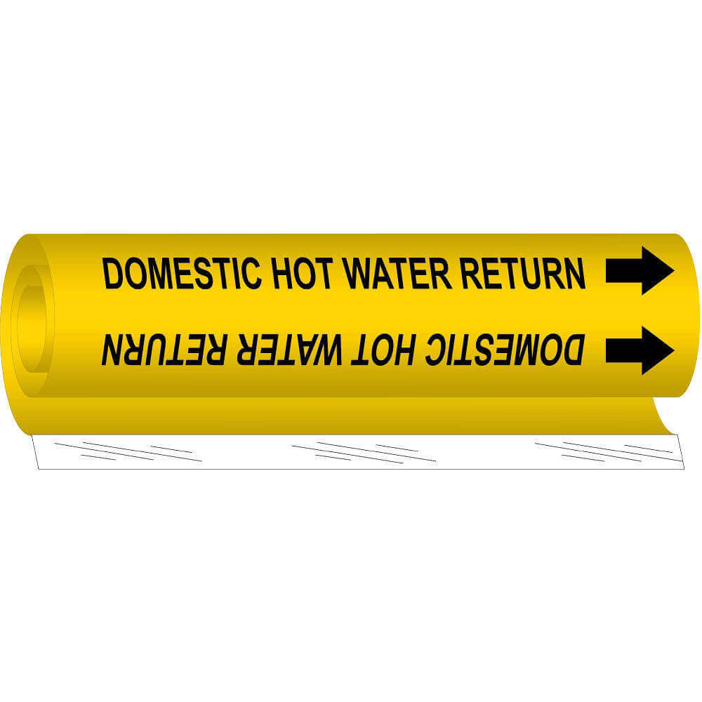 Pipe Marker, Domestic Hot Water Return, Yellow, Black, Fits 2 1/2 to 7 7/8 Inch Pipe OD