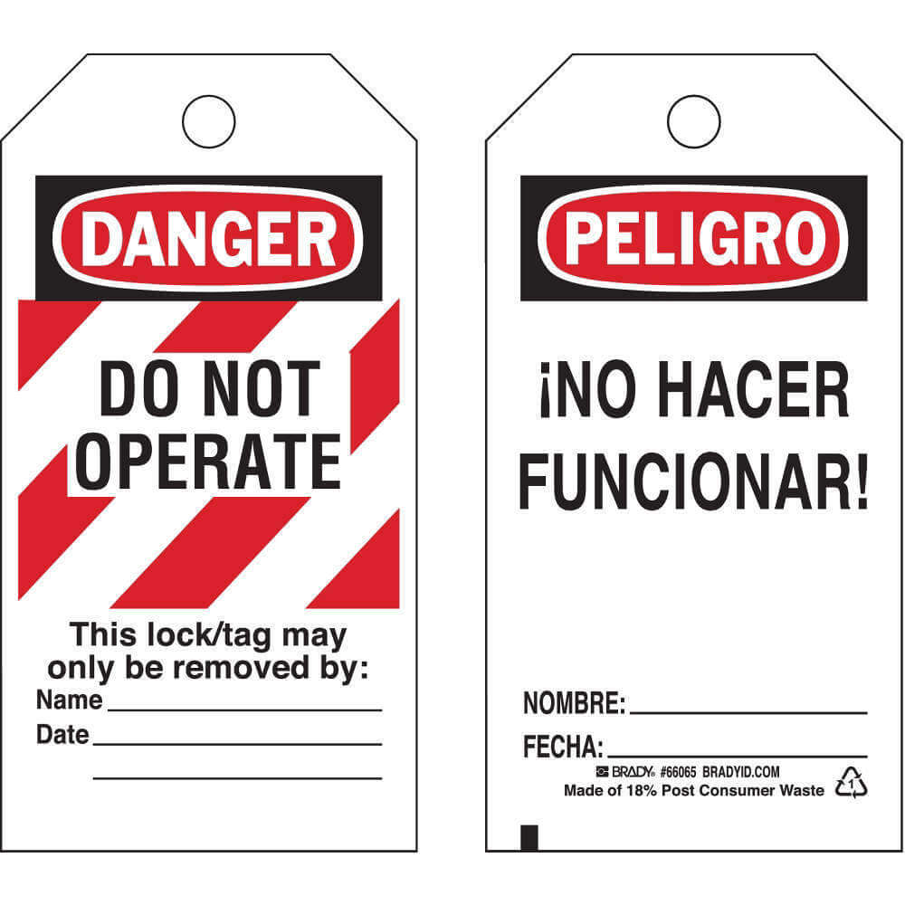 BRADY 65453 Danger Bilingual Tag 5-3/4 x 3 Inch - Pack Of 25 | AA7HDD 15Y651