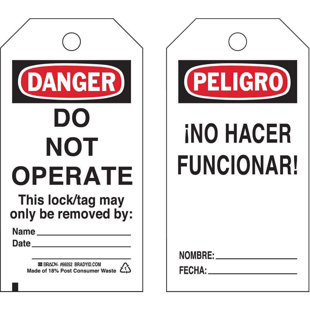 BRADY 65440 Danger Bilingual Tag 5-3/4 x 3 Inch - Pack Of 25 | AD2VYV 3VAV4