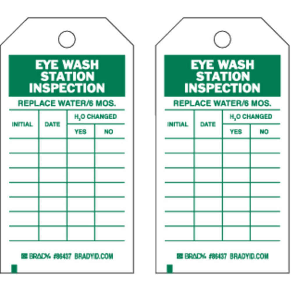 BRADY 86437 Eye Wash Sta Inspection Tag Green/white - Pack Of 10 | AF4RVN 9HUP5