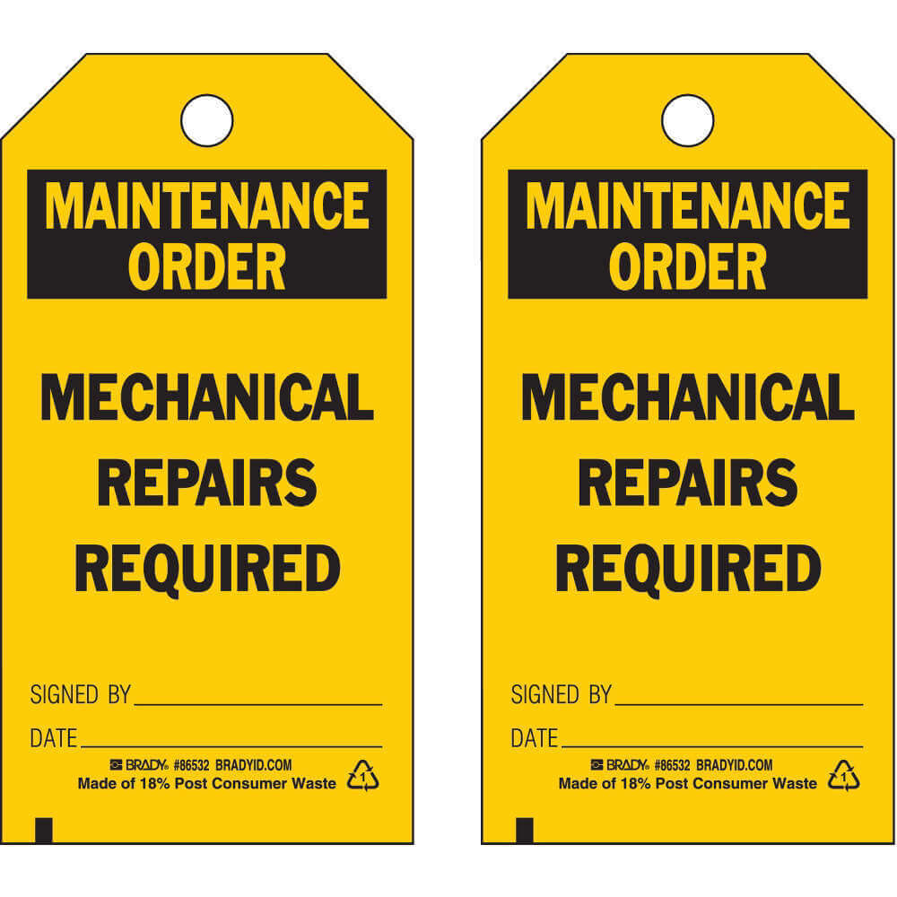 BRADY 86532 Maintenance Order Tag 5-3/4 x 3 Inch Black/yellow - Pack Of 10 | AF4FJW 8UTN1