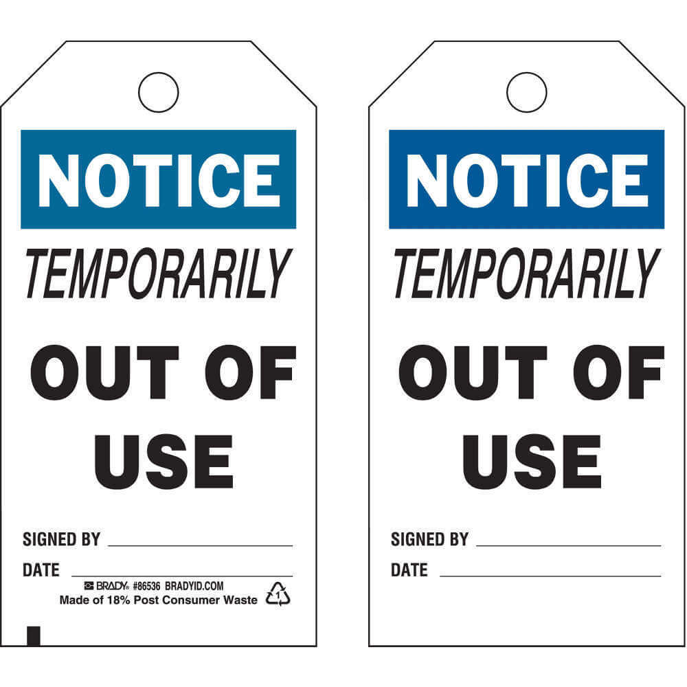 BRADY 86536 Notice Tag 5-3/4 x 3 Inch 3/8 Inch - Pack Of 10 | AF4TAX 9J150